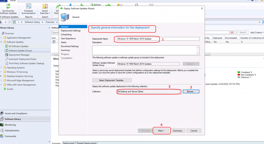 specify general information for this deployment - Software Update Patch Package