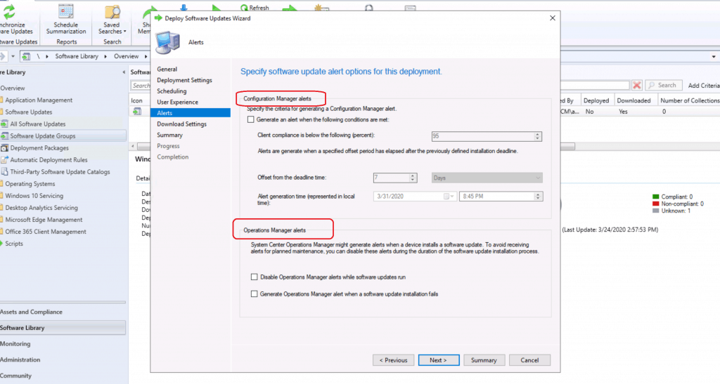 Software Update Patch Package using SCCM SCCM Patching Guide - Alert Options for the Patch Deployment