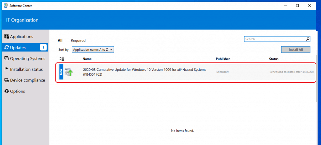 Results from Windows 10 Device - Software Update Patch Package Results from SCCM Patch Deployment Process