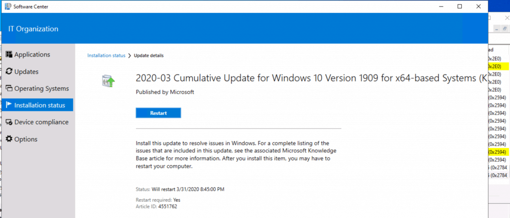 installation using SCCM is completed successfully - Software Update Patch Package