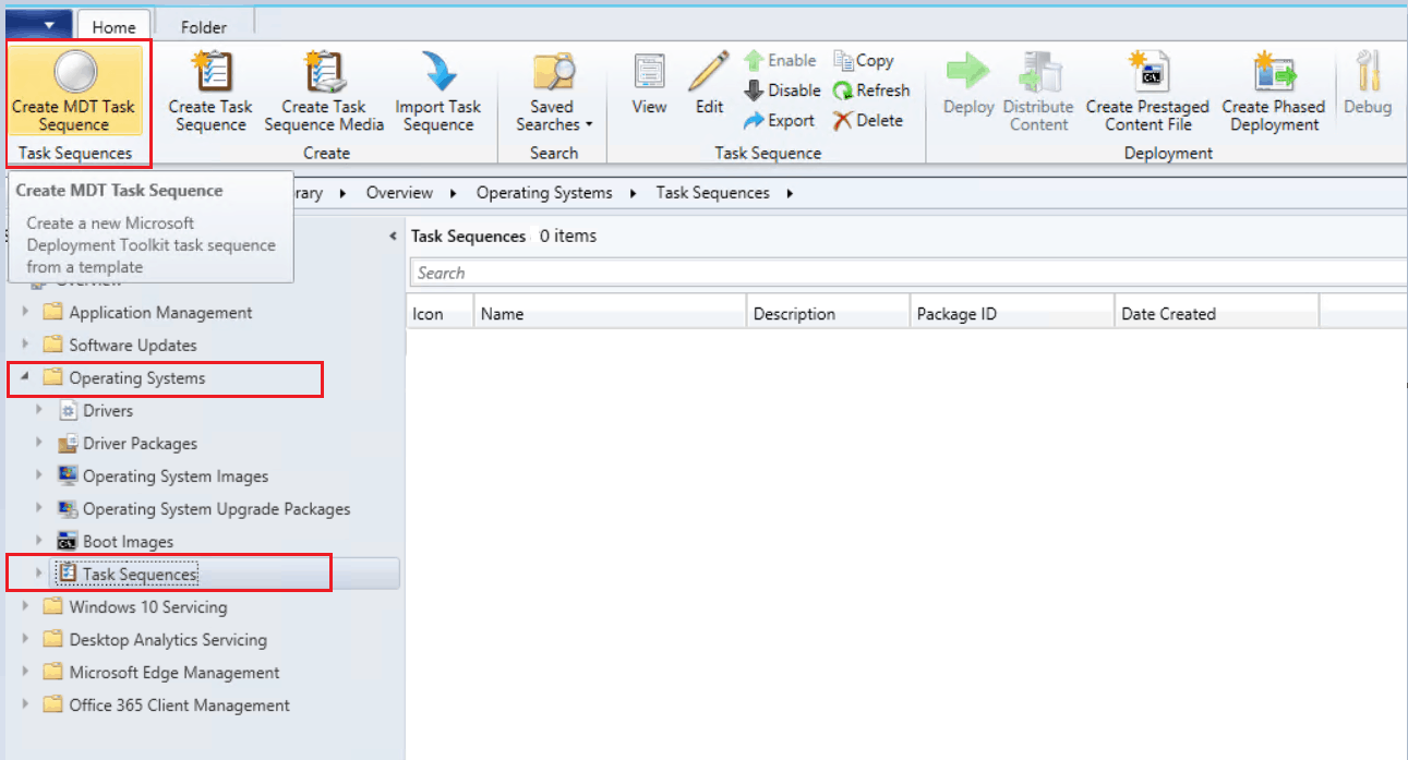 SCCM Console - Task Sequences > Create MDT Task Sequence