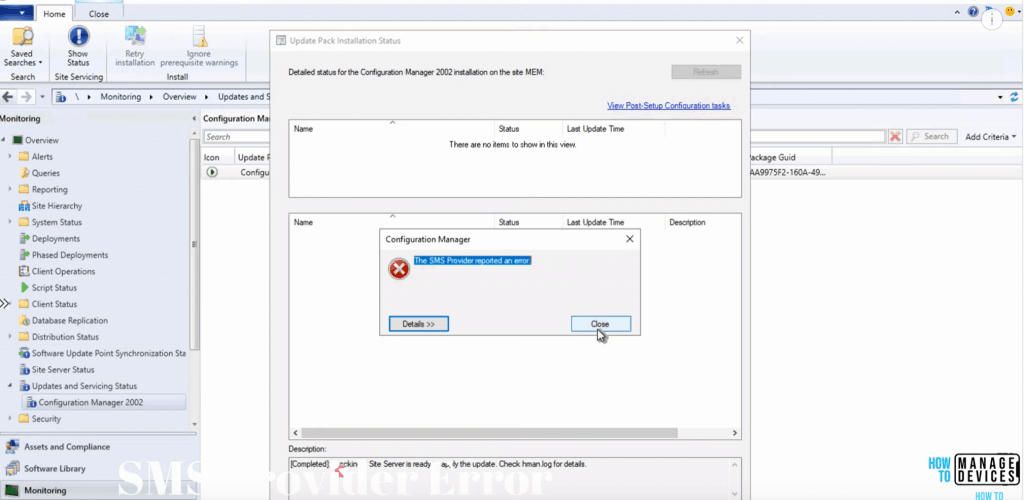 SMSProv.log to analyze the issue with The SMS Provider Reported an Error