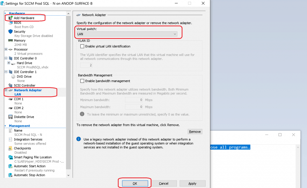 Add the Network Adapter Back to Virtual Machine - SCCM Server Trust Relationship Issue