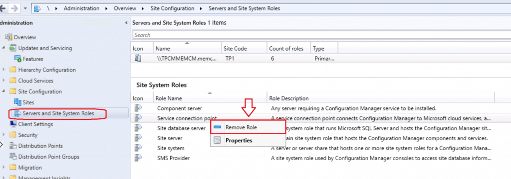 Remove Service Connection Role - Reinstall SCCM Service Connection Point 