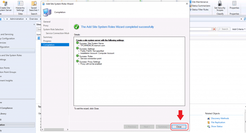 Completed the setup of Service Connection Point - reinstall SCCM Service Connection Point