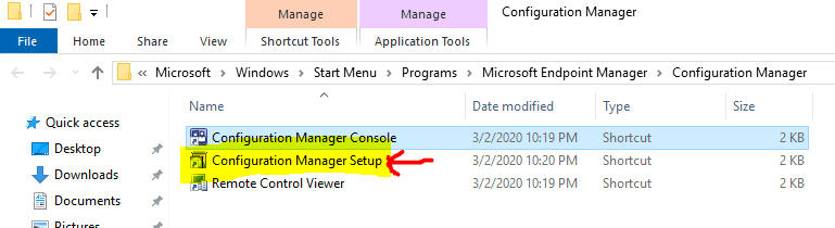 Configuration Manager Setup shortcut  - Reset ConfigMgr Site - ConfigMgr Site Reset