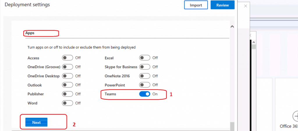 apps from Office 365 ProPlus package - Deploy MS Teams using ConfigMgr