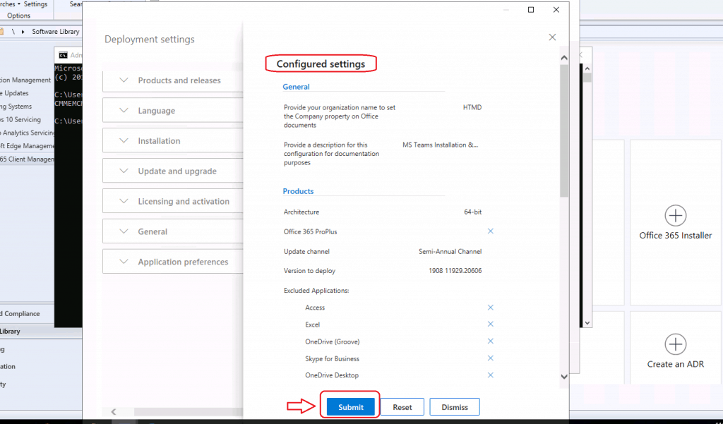 Submit MS Teams Install Configurations