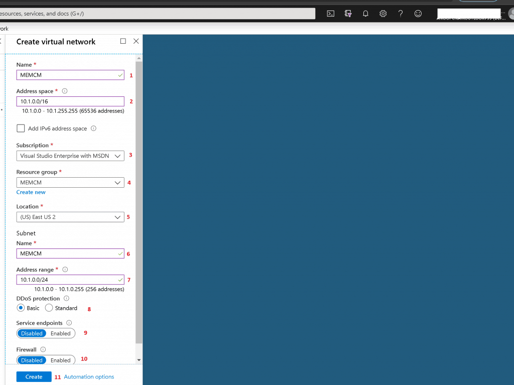  Azure Virtual Networks for Setup ConfigMgr LAB Infrastructure