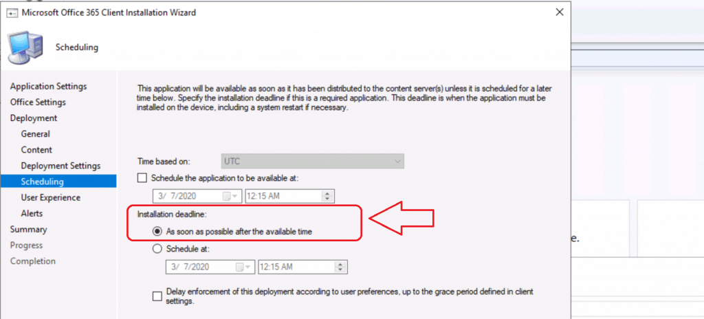 Scheduling Options of MS Teams Installation 