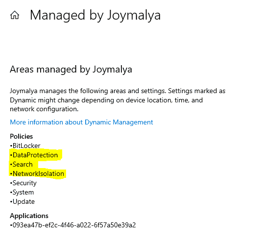 WIP Troubleshooting Checklist - Check Work Account Info to confirm if device recieced WIP policy from Intune