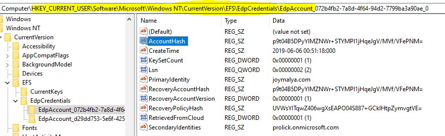 Windows Information Protection - Corporate files are protected using the EDPCredemtial which is essentially against the Azure AD Identity 