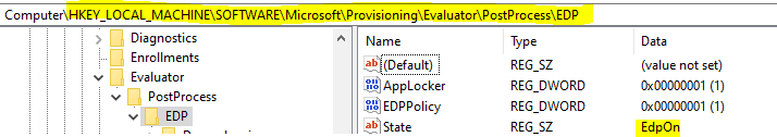 WIP Troubleshooting Checklist - Check registry to confirm present EDP state of device.