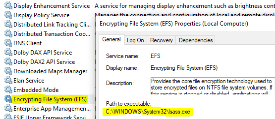 Windows information Protection - User mode EFS service runs within the LSASS process