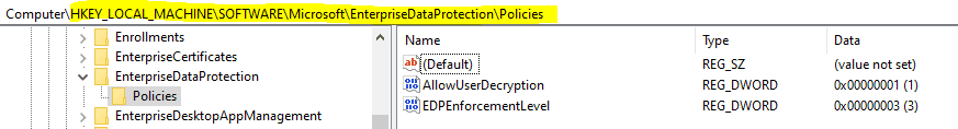 WIP Troubleshooting Checklist - Check registry to confirm present EDP enforcement level (Blocked, Allow Override or Silent)