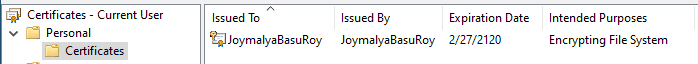 Windows Information Protection - EFS generated self-signed cert for the public key of the public-private key pair generated for the user account used for protecting the FEK.