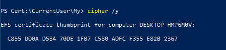 Windows Information Protection - Use Cipher cmdline tool to check the cert thumbprint used by EFS for file protection