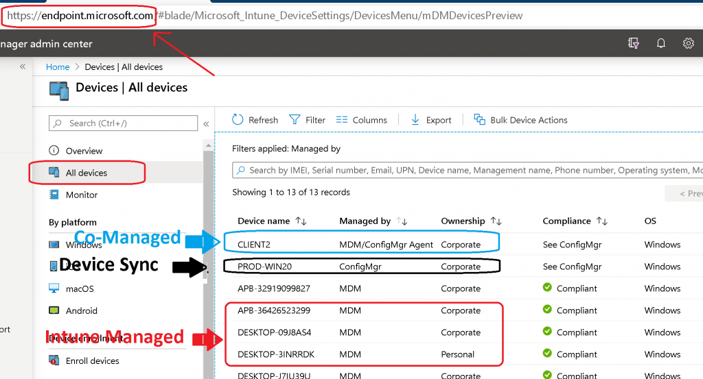 Co-Managed with Intune and ConfigMgr - Device Sync from SCCM - Intune Managed - Build Sync between SCCM Intune Portal