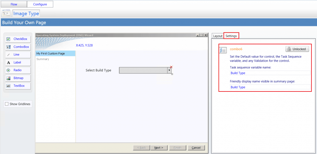 Under Settings set the Task Sequence variable name for control.-  - SCCM ConfigMgr Customizing UDI Wizard