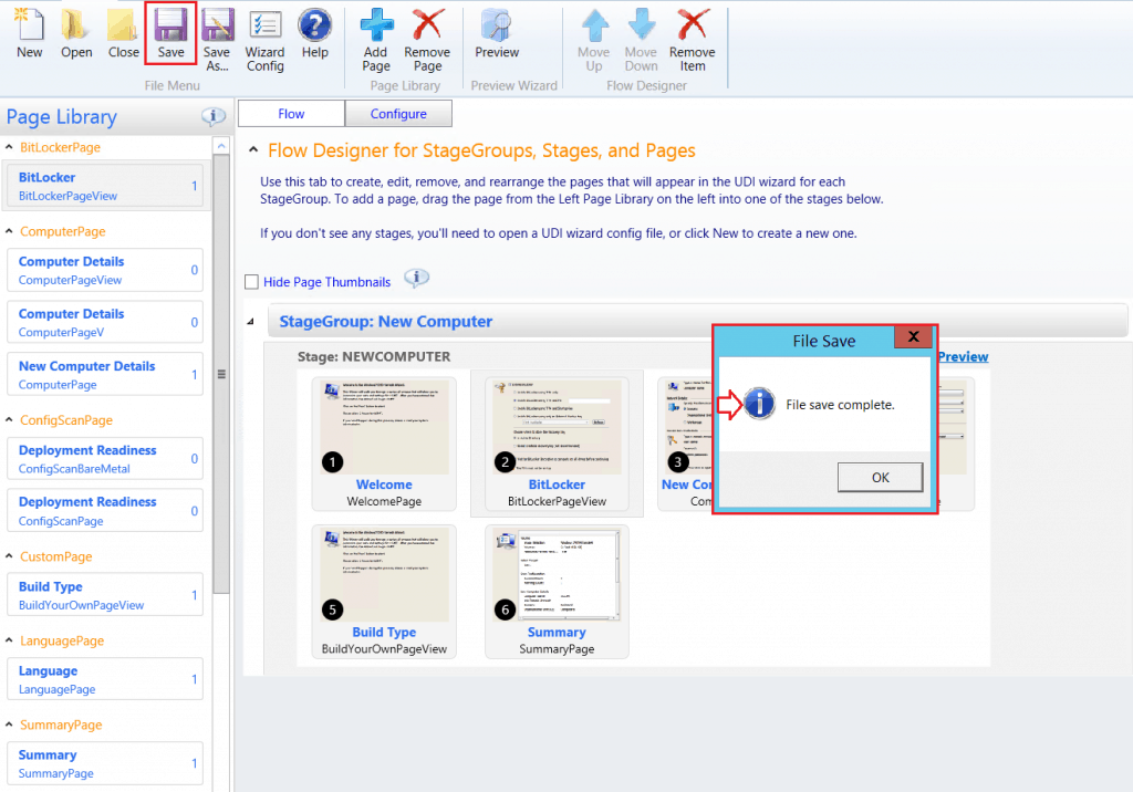 File Save Completed - Click OK. - SCCM ConfigMgr Customizing UDI Wizard