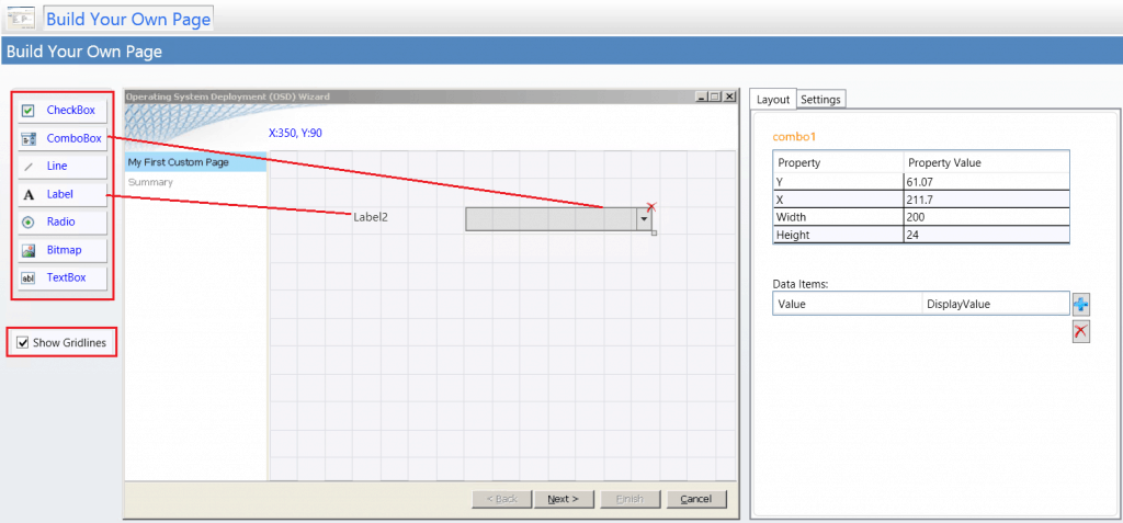 Drag and Drop Controls to Build Your Own Page. - SCCM ConfigMgr Customizing UDI Wizard