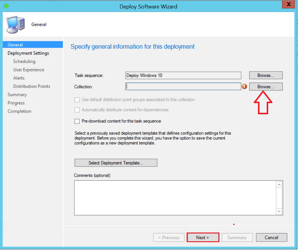 Click Browse button to select the Collection - SCCM ConfigMgr Customizing UDI Wizard