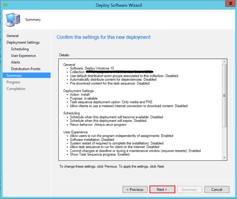 Review the settings for UDI Deployment. - SCCM ConfigMgr Customizing UDI Wizard