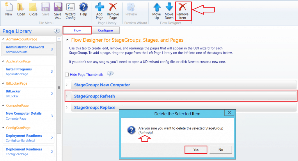 Click Yes - Delete the selected StageGroup(Refresh) - Customizing UDI Wizard