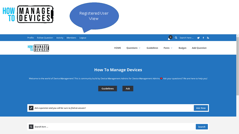 Introducing HTMD Community Forum for Device Management Admin | SCCM | ConfigMgr | Intune 3 HTMD Community Forum - Logged in User