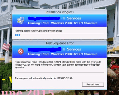 OSD Known Issues Troubleshooting SCCM OSD Error Error while Applying Operating system Image with error code 0x80070032.