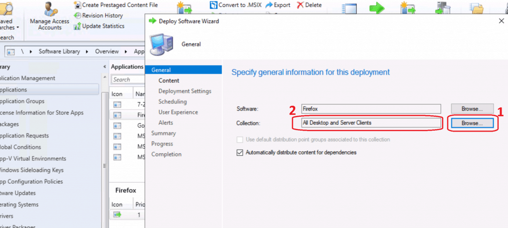 Click Browse button to select the Collection - Deploy Firefox Browser Using SCCM