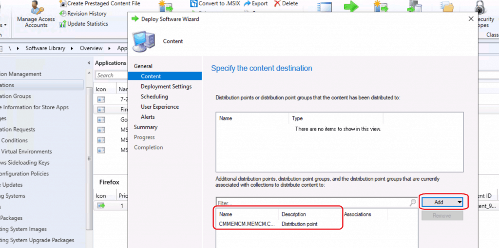 Select the DPs or DP groups - Deploy Firefox Browser Using SCCM