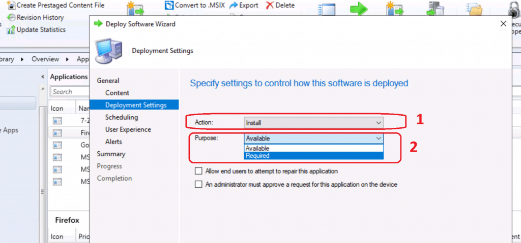 Select Purpose as Required - Deploy Firefox Browser Using SCCM