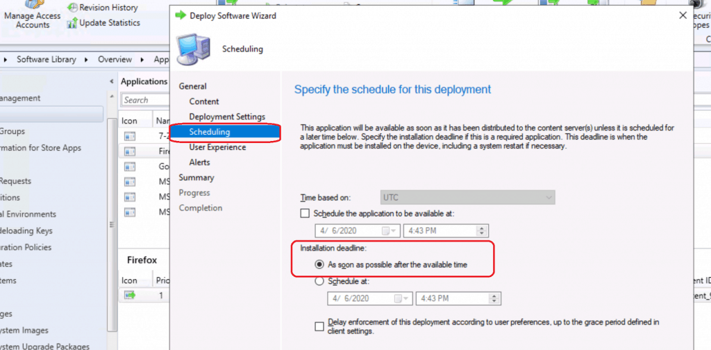 Specify the deadline - Deploy Firefox Browser Using SCCM