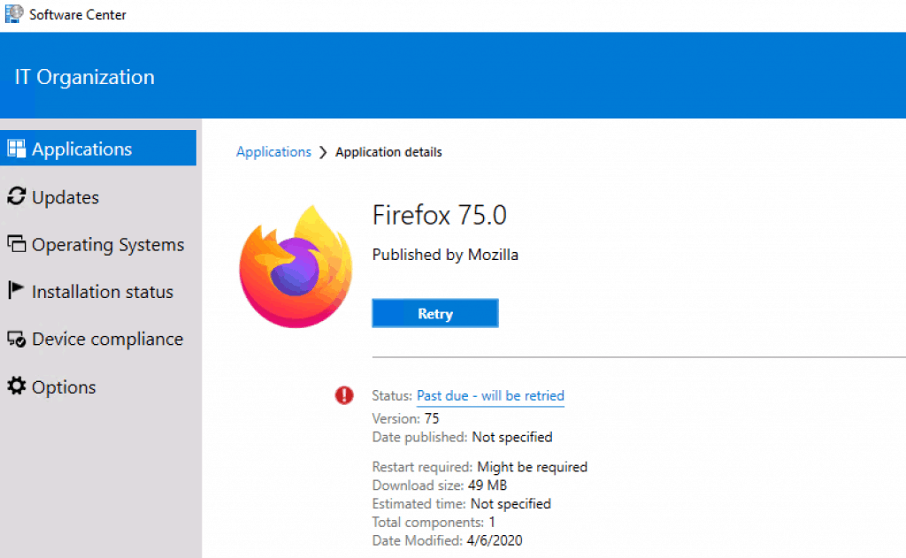 Retry option - Firefox Installation Failed SCCM Reporting Issue