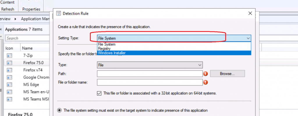 Detection Rule Windows - Setting Type