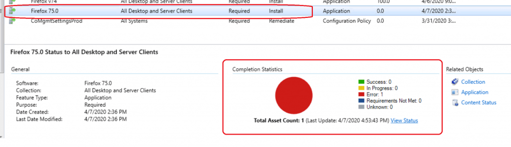 Error Completion Statistics - ConfigMgr Console