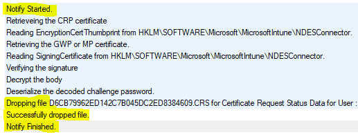 Intune SCEP Certificate Workflow - CRP Log Analysis - Notifyrequest function call 