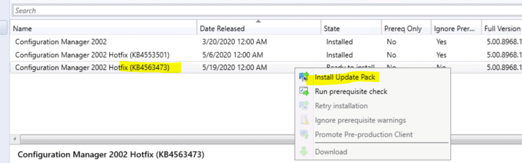 ConfigMgr 2002 Rollup Update HotFix KB 4563473 - SCCM