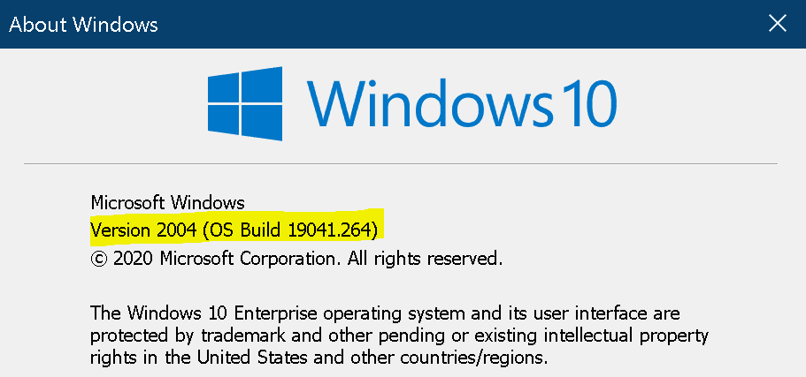 Windows 10 2004 - OS Build 19041.264