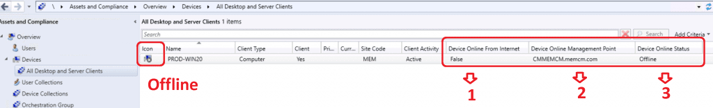 ConfigMgr Client Status from SCCM Console - Offline Device