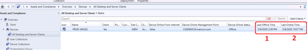 Last Online Time, Last Offline Time - ConfigMgr Client Status from SCCM Console 