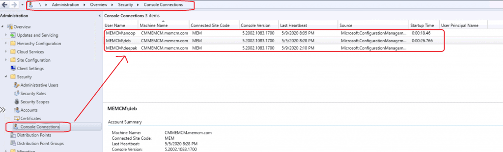 Admins Recently Connected ConfigMgr Console - view recently connected consoles