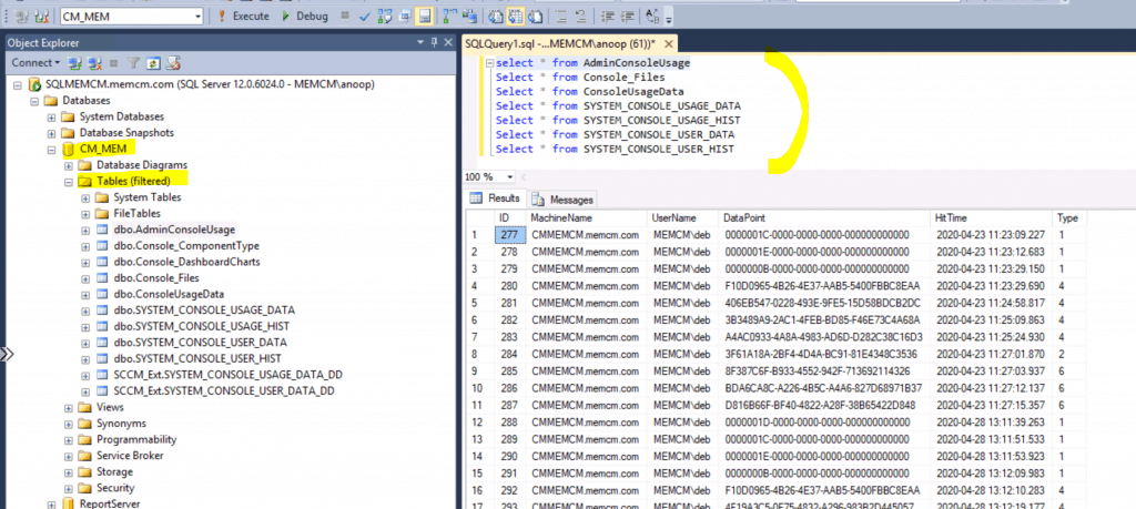 console connection details via SQL Queries - Admins Recently Connected ConfigMgr Console - view recently connected consoles