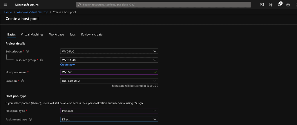 WVD v2 Admin Experience Create New Host Pool | Workspace | Session Host