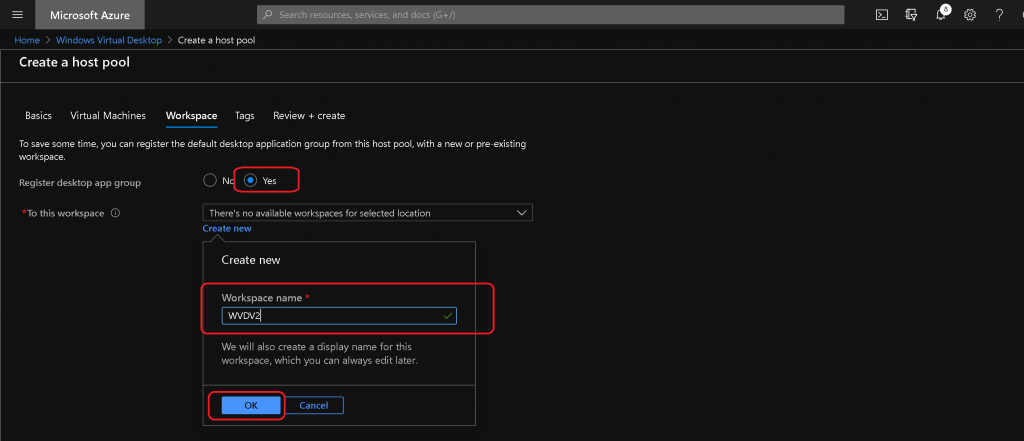 Create New Workspace for Azure Virtual Desktop