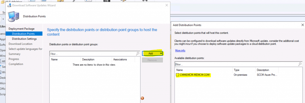 Add and select Distribution Point - Upgrade to Windows 10 2004 Using SCCM