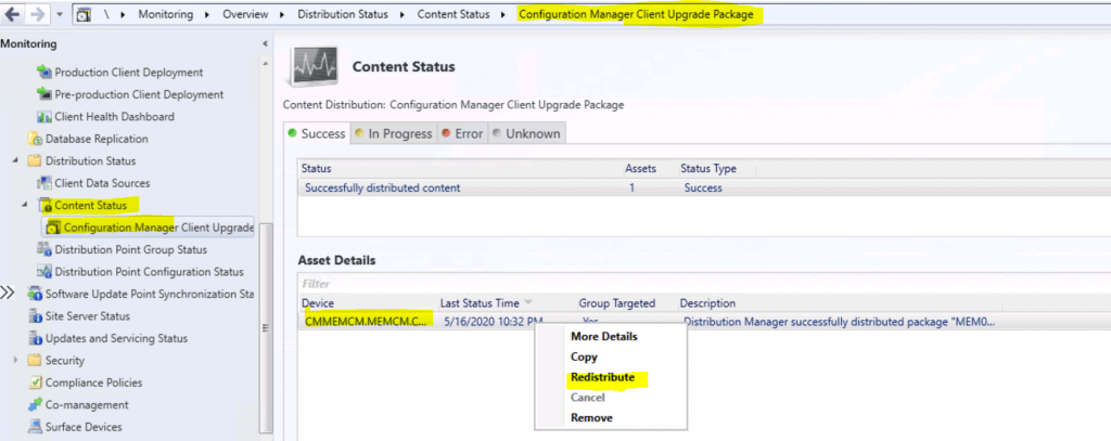 SCCM Redistribute Configuration Manager Client Upgrade Package