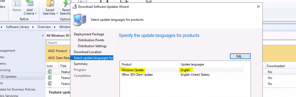 Specify the update languages for products - Upgrade to Windows 10 2004 Using ConfigMgr