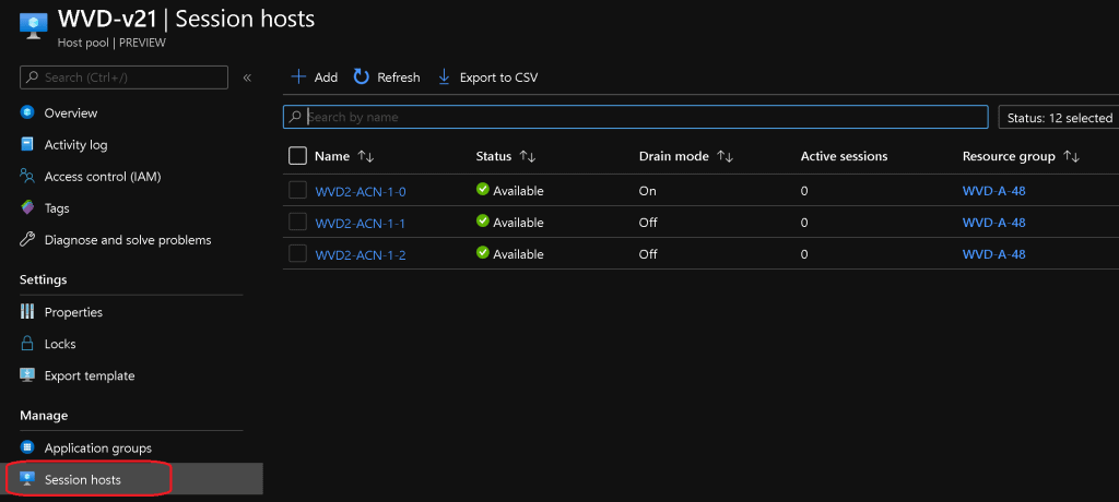 Check the status or progress - Create Session Hosts